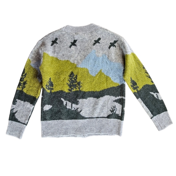 Woven Heart Nature Mountain Scene Soft Wool Blend Knit Cardigan Sweater - Picture 3 of 8